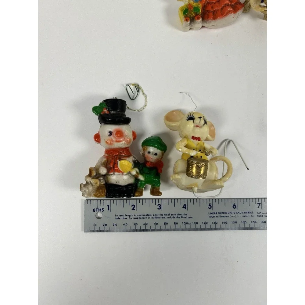 VTG Plastic blow mold Christmas Ornaments Lot of 5 Mouse Snowman Hong Kong
